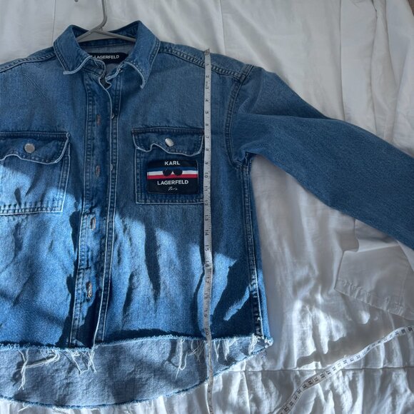 Karl Lagerfeld Paris Denim Boxy Shirt/Jacket with Logo Patch - Picture 7 of 10